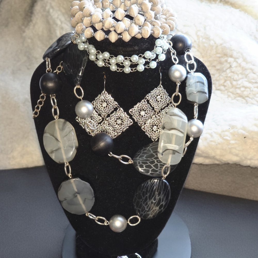Lane Bryant Silver and Gray Statement Necklace